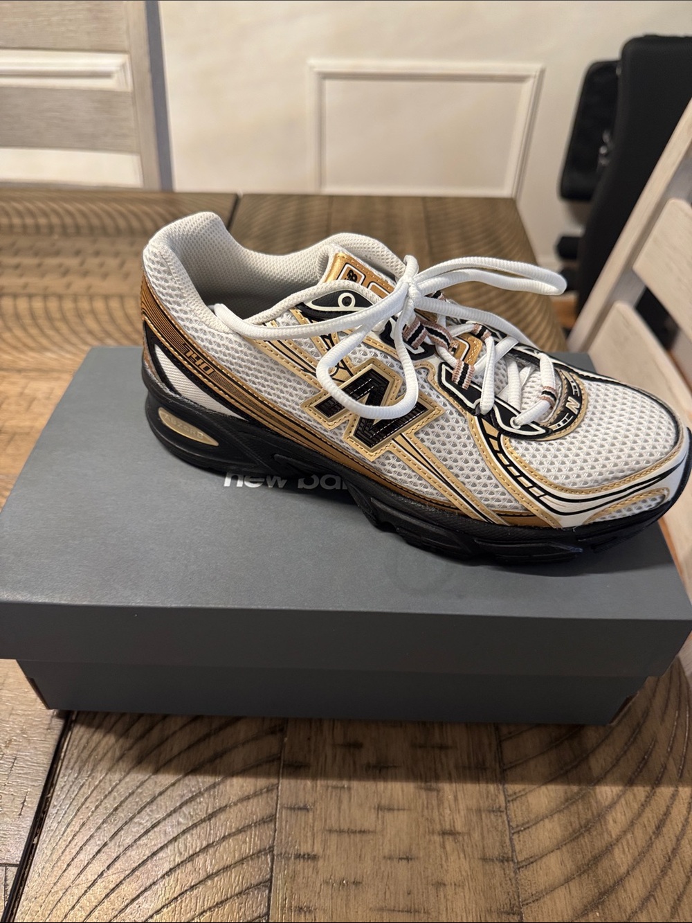New Balance kids White, Gold & Black Athletic Sneakers- brand new never worn